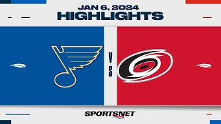 NHL Highlights  Blues vs Hurricanes  January 6 2024 [upl. by Fayette179]