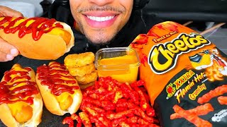 ASMR Cheesy Hot Dogs Chicken Nuggets Hot Cheetos Cheese Sauce Mukbang BIG BITES Jerry Eating Show [upl. by Bonni]