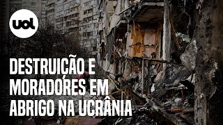 Guerra na Ucrânia Vídeos mostram destruição em Kiev e moradores buscando abrigo em metrô [upl. by Saalocin500]