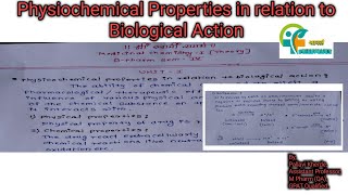 Physicochemical Properties in relation to biological action Part 1 U1 L3  Medicinal Chemistry 1 [upl. by Leirej]