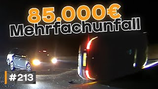 Über 85000€ Schaden bei heftigem Mehrfachunfall auf Autobahn GERMAN DASHCAM  213 [upl. by Adnovad]