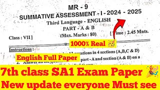 7th class English SA1 💯 Real paper  100  Real latest update  subscribe for more [upl. by Otreblaug]