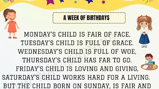 Mondays Child Is Fair Of Face Poem  A Week Of Birthdays Rhymes  Nursery Rhymes For Kids [upl. by Nyletak]