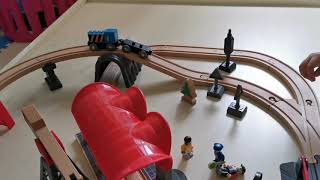 Hape Busy City Train Rail Set demo [upl. by Nanahs733]