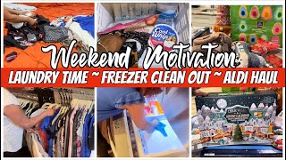 FREEZER DECLUTTER AND ORGANIZE  ALDI CHRISTMAS HAUL  DAY FOR LAUNDRY [upl. by Pirali555]