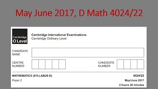 May June 2017 D Math 4024 22 Solution by Ferhan Mazher [upl. by Aisatsanna]