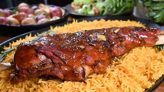 طبخ وصفة فخذ خروف بطريقة روعة مع الرز البسمتي المتبل Delicious leg of lamb recipe with basmati rice [upl. by Fillian]