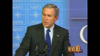 022205 NEWS 10 AFTER DESTROYING IRAQ PRESIDENT BUSH APPEALS TO NATO IN AN EFFORT TO REBUILD [upl. by Ebonee290]