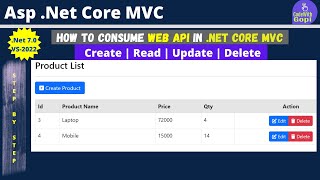 Full CRUD Operations  How To Consume WEB API in ASPNET Core MVC  Consuming Web API [upl. by Medorra713]