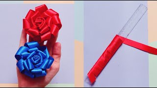 How to make a ribbon flower Super Easy  Flower Making Ideas with Ruler [upl. by Millham]