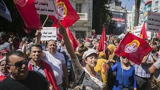 Tunisias state agencies companies closed as workers strike for better wages [upl. by Dworman]