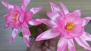 Tutorial for making whitsun cactus flower from satin ribbon [upl. by Ayrad416]