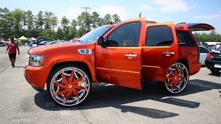 WhipAddict Kandy Orange Chevrolet Tahoe on Amani Forged Lorenzo 32s Custom Car Audio [upl. by Enaz]