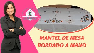 🌺 MANTEL de mesa de comedor de 8 puestos  BORDADO A MANO  con servilletas [upl. by Gunther]