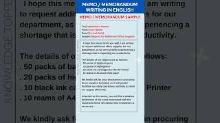 Memo Writing in English  Memorandum Writing in English  Memo Format  Sample  Example [upl. by Rania415]