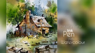 Ink pen with watercolour  very simple method for beginners [upl. by Ymereg]