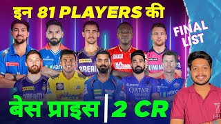 IPL 2025  Final List of 81 Players With 2 Cr Base Price In IPL Auction  MY Cricket Production [upl. by Sirtaeb]