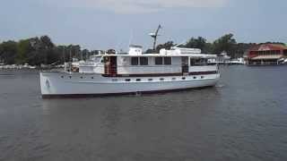 Washingtonian 62 Mathis Trumpy Classic 1939 Yacht in St Michaels Md harbor [upl. by Ad]