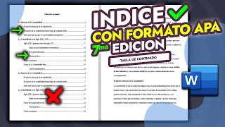 Cómo hacer un índice Automático en Word  aplicando FORMATO APA 7ma Edición [upl. by Ahsiet]