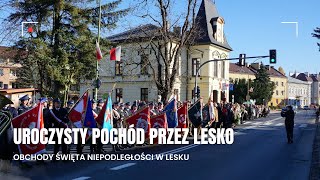 Uroczysty pochód ulicami Leska z okazji Święta Niepodległości [upl. by Ecinahs]