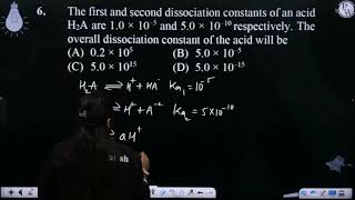 The first and second dissociation constants of an acid H2A are 10 10 5 and 50 ampt [upl. by Ilam]