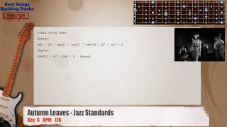 🎸 Autumn Leaves  Jazz Standards CHORDS Guitar Backing Track with chords and lyrics [upl. by Weldon526]