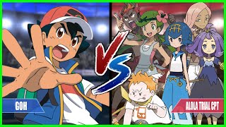 Pokemon Battle Series Ash Vs Alola Trial Captains Llima Lana Kiawe Mallow Sophocles Acerola [upl. by Kcyrred267]