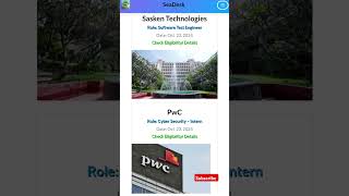 Sasken Technologies PWC hiring 🤯 jobupdates jobposts jobs trending shorts  SeaDeskin [upl. by Rebliw]