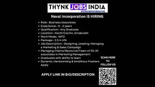 Naval Incorporation is hiring for Business Associates Check Description [upl. by Oirogerg]