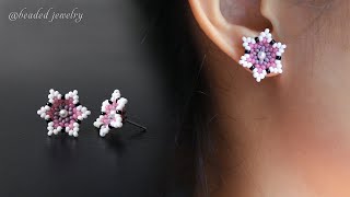 Cherry blossom stud earrings How to make beaded jewelry Beading tutorial [upl. by Wooldridge418]