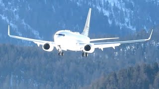 Boeing 737 BBJ Private Jet VPBVV Landing and Departure at Samedan Engadin Airport LSZS [upl. by Hasseman241]