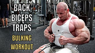 BIG BACK BICEPS amp TRAPS  BULKING WORKOUT [upl. by Aimil]