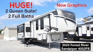 HUGE 2 Bedroom 2 FULL Bath RV 2024 Forest River Sandpiper 4002FB [upl. by Sofer]