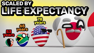 COUNTRIES SCALED BY LIFE EXPECTANCY  Countryballs Animation [upl. by Asila]