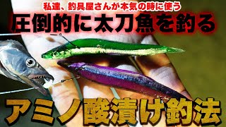 【120釣れる】今まで秘密にしてきた圧倒的に太刀魚が釣れる釣法を釣具屋さんが教えます。いわし粉末パウダー＋アミノ酸漬け…店員が本気を出すとこうなります。笑 [upl. by Osyth324]