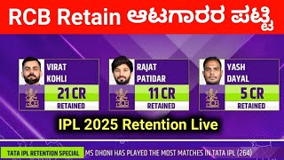 Tata IPL 2025 RCB Retained Players List Kannada  Virat  Rajat  Dayal Retained By RCB ipl rcb [upl. by Helene]