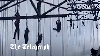 Workers left dangling after building collapse in Brazil [upl. by Lareine]