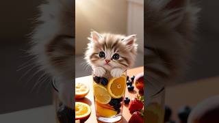 Adorable Fluffy Kitten Chilling in a Fruit Filled Glass CuteKitten FluffyKitten FruitChallenge [upl. by Hogle113]