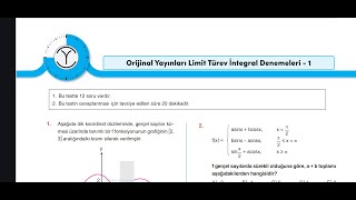 ORJİNAL YAYINLARI LİMİTTÜREVİNTEGRAL DENEMELERİ 1 [upl. by Repard285]