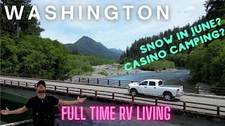 Washington Coast  Snow in June and casino camping  Full time RV travel [upl. by Aerdnas]