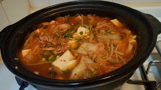 How to cook Korean Spicy Kimchi Tofu and mix Mushrooms Soup watch my video How [upl. by Yanttirb145]