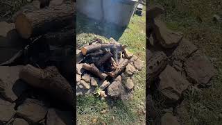 Firewood heating hot tub right now [upl. by Anaeirb]