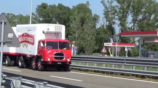 camion storici Macelleria Tonazzo sorpasso in autostrada verso il raduno della Cisa [upl. by Aneehs]