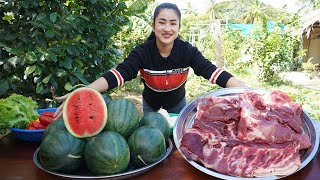 Cooking with Sreypov Yummy watermelon cook with pork  My country style cooking [upl. by Niarbo]