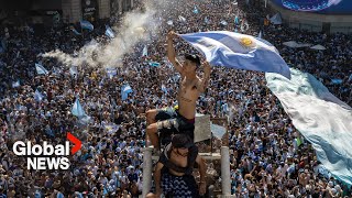 quotIts a partyquot Argentina fans flood Buenos Aires streets to celebrate World Cup win [upl. by Sax]