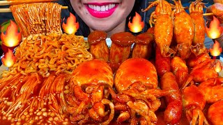 ASMR SPICY SEAFOOD BOIL  FIRE NOODLES makanan laut pedas 먹방 MUKBANG MASSIVE Eating Sounds [upl. by Nitsyrk]