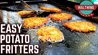 HOW TO MAKE THE BEST POTATO FRITTERS ON THE GRIDDLE EASY FLAT TOP GRIDDLE RECIPE [upl. by Lesna]