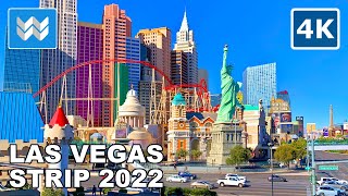 4K FULL Las Vegas Strip 2022 Hotels Walking Tour amp Travel Guide Vlog Binaural City Sound Treadmill [upl. by Lutero]