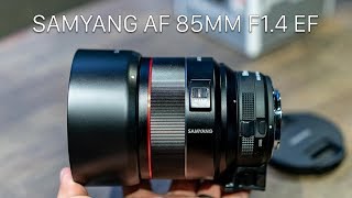 Samyang AF 85mm F14 EF cho Canon FF Lấy nét nhanh nhiều lớp tráng phủ giá rẻ [upl. by Eeliah]