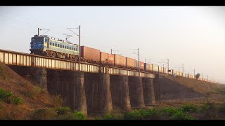 Container Freight Train With WAG7 Locomotive Rumbles Over Sanjan Bridge [upl. by Niowtna]